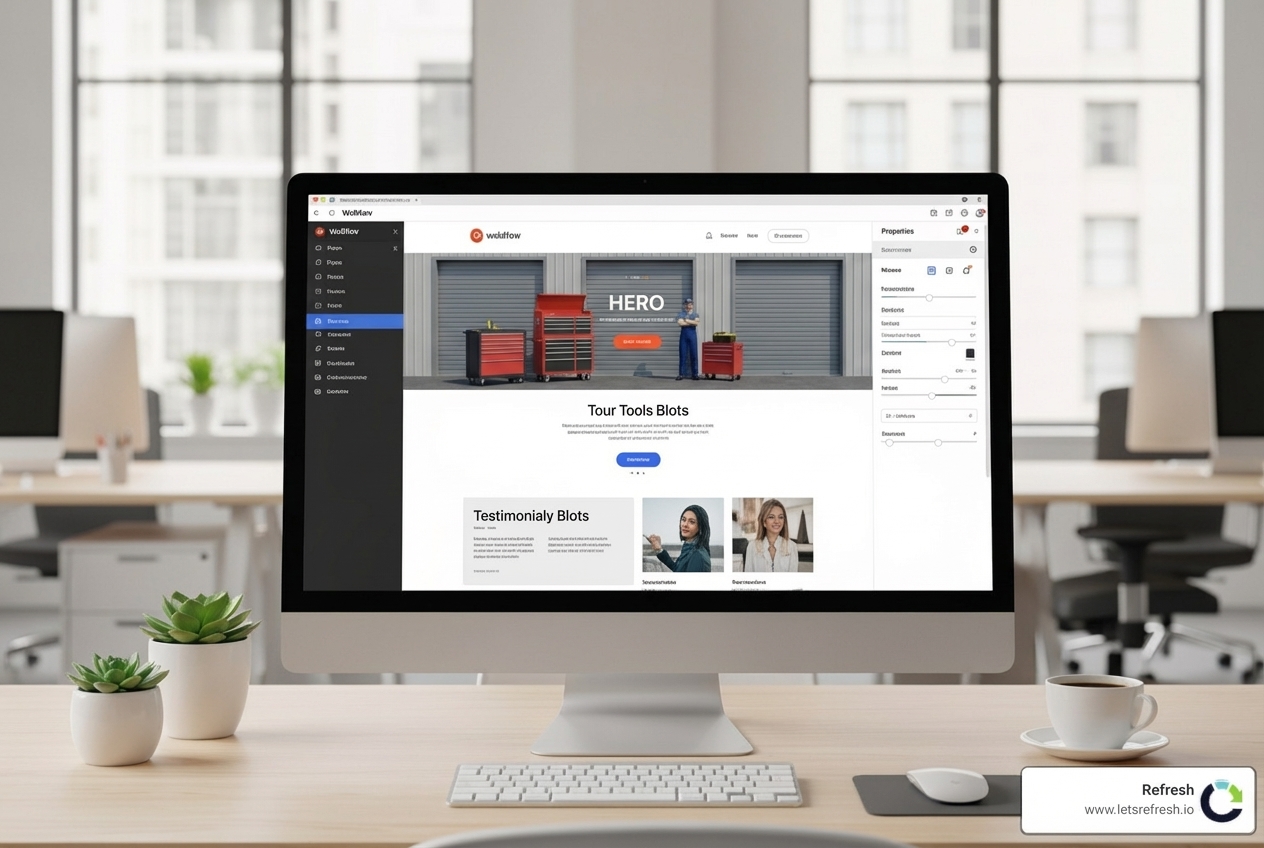 sleek, professional website on a desktop monitor, showcasing a Webflow interface - digital marketing solutions sleek, professional website on a desktop monitor, showcasing a Webflow interface - digital marketing solutions