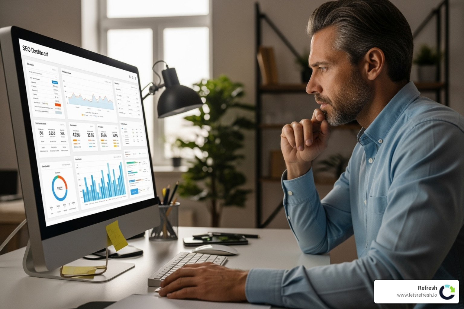 Small business owner looking at a dashboard with SEO metrics - SEO Packages for Small Business