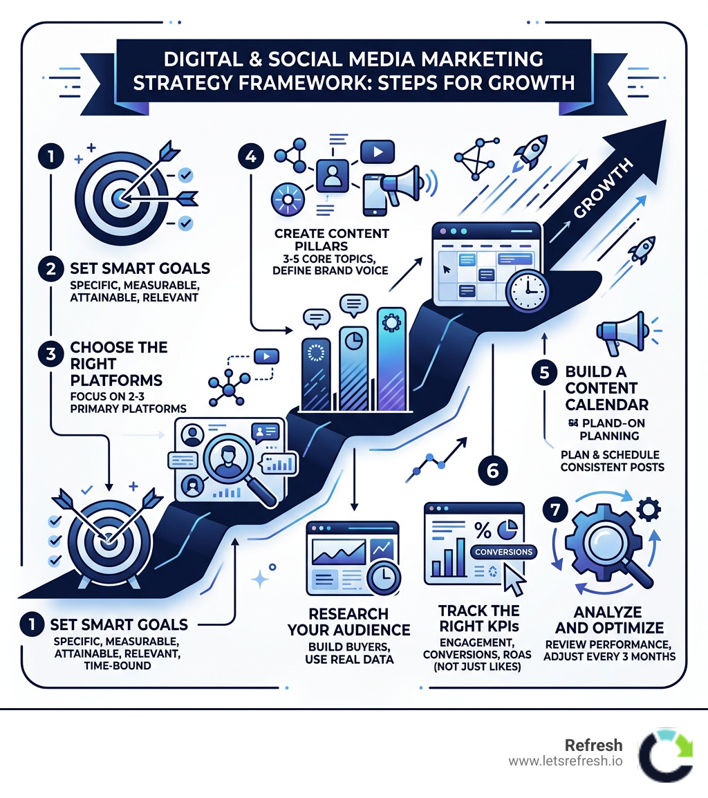 Steps of a digital and social media marketing strategy framework for 2025 - digital and social media marketing strategy
