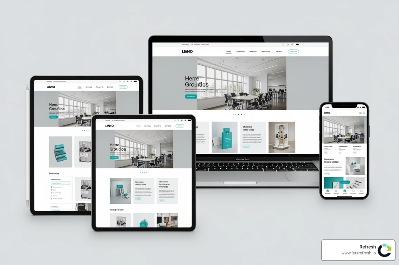 Responsive association website displayed on multiple devices. - association website redesign services Responsive association website displayed on multiple devices. - association website redesign services