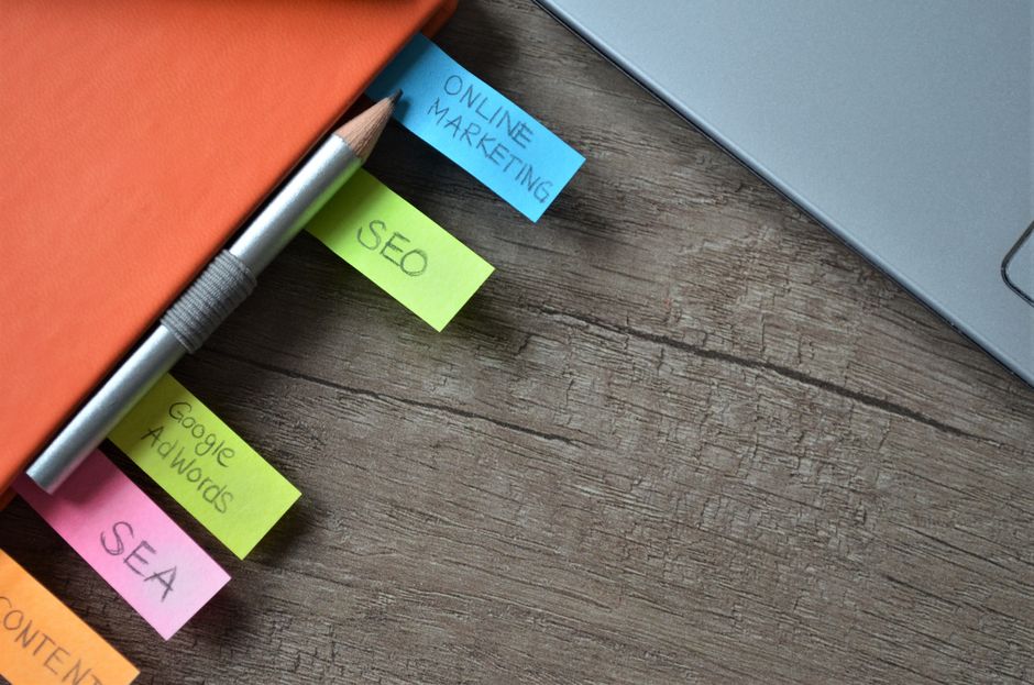 content SEO strategy modern workspace with digital marketing analytics