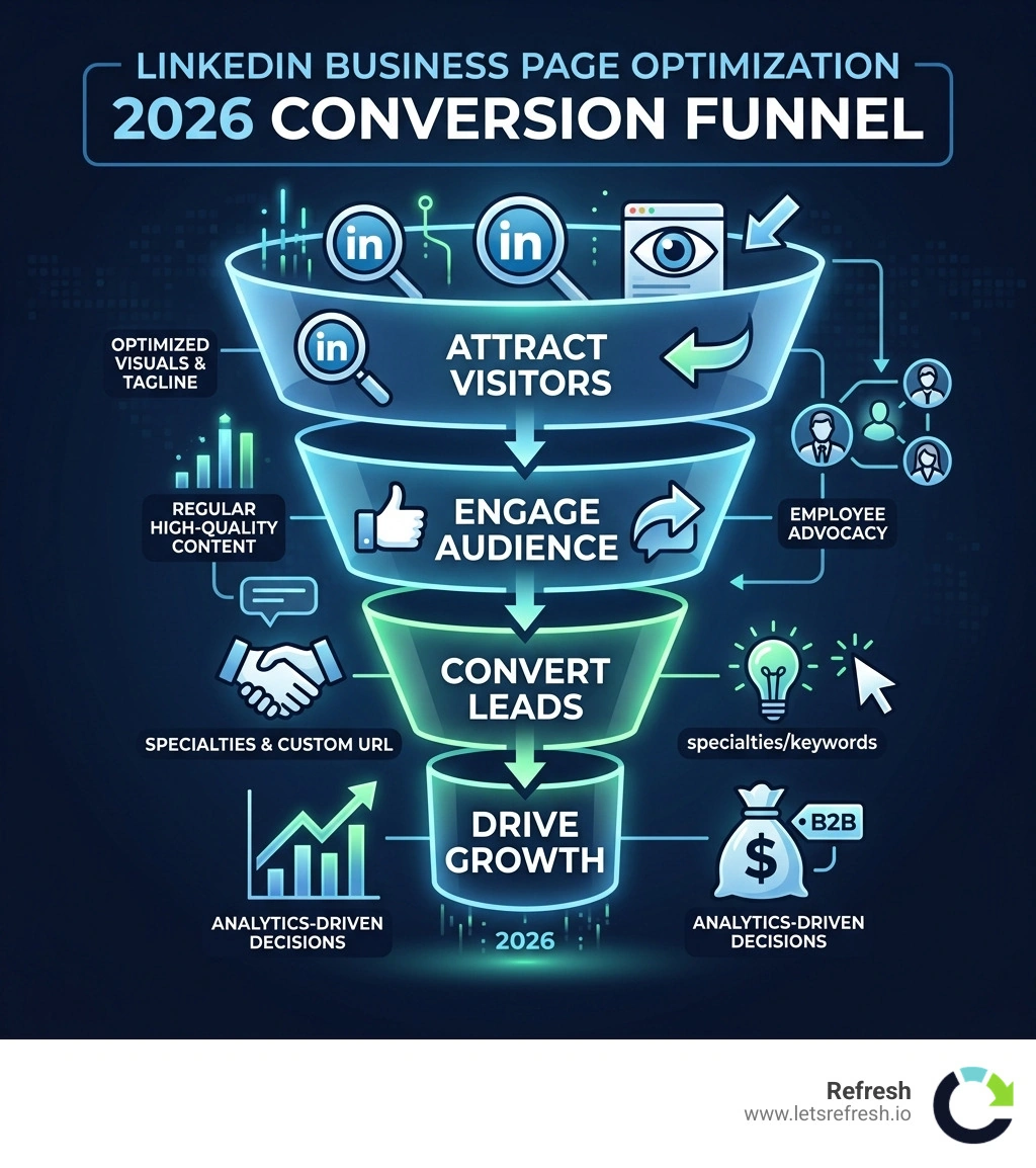 LinkedIn business page optimization 2026 conversion funnel infographic - linkedin business page optimization infographic LinkedIn business page optimization 2026 conversion funnel infographic - linkedin business page optimization infographic