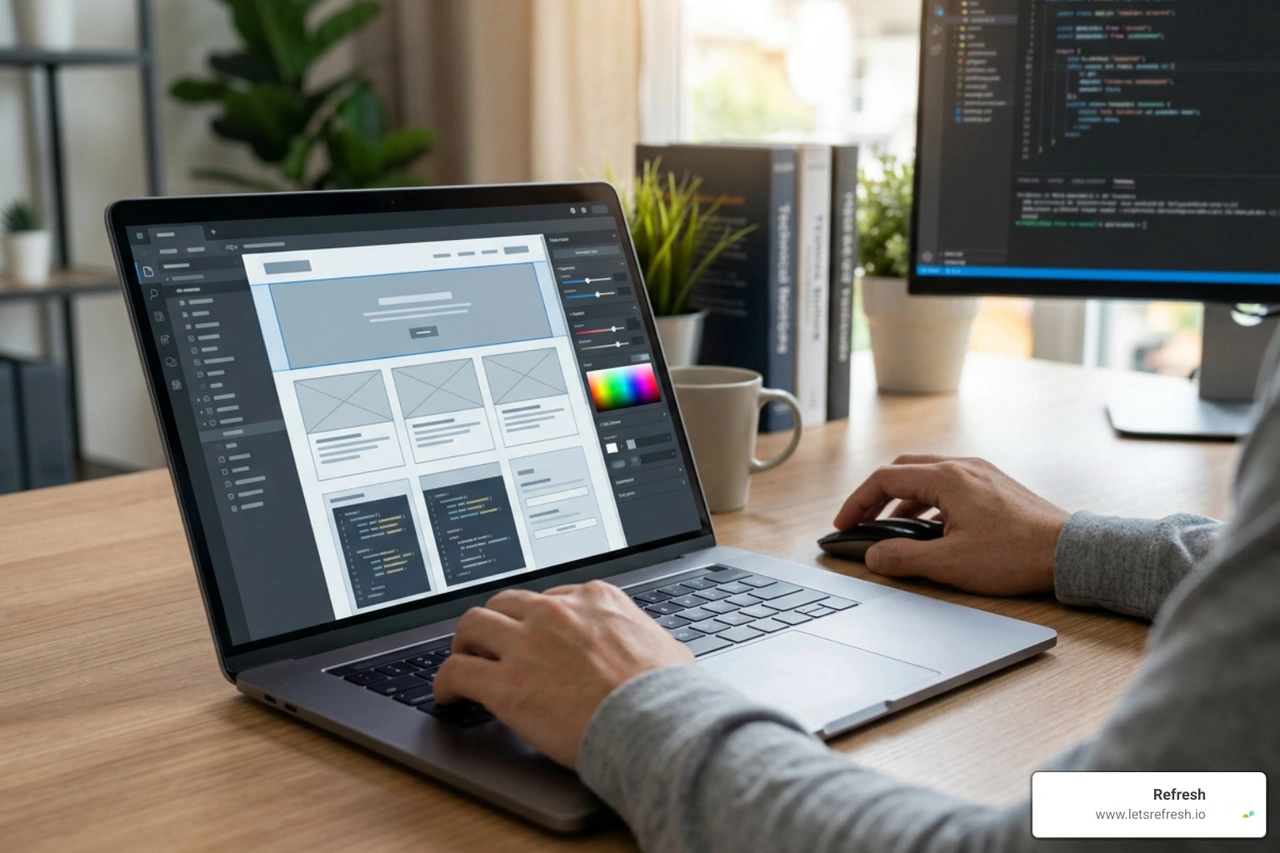 An abstract visualization of a developer editing code in Webflow's visual canvas An abstract visualization of a developer editing code in Webflow's visual canvas