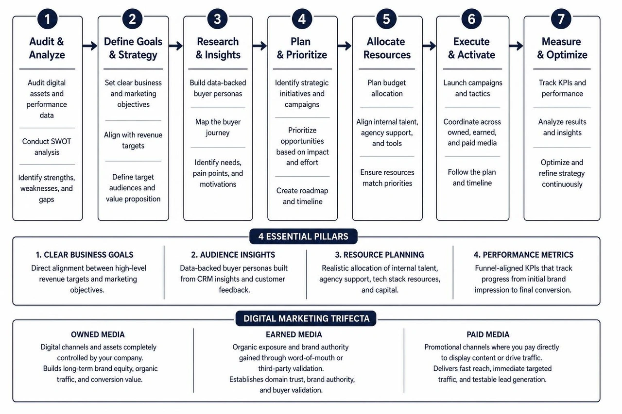 Execution process diagram showing step-by-step strategy development Execution process diagram showing step-by-step strategy development