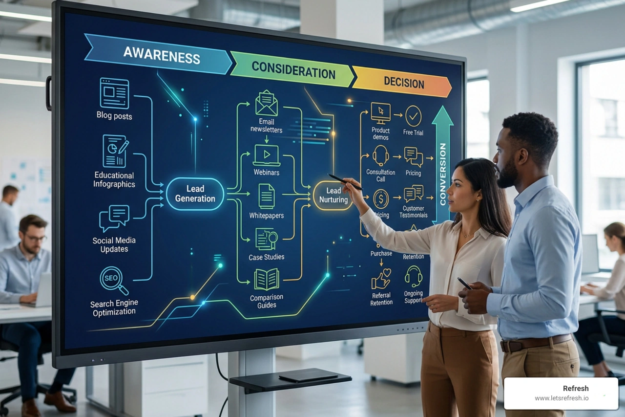 Digital sales funnel mapping content across awareness, consideration, and decision stages Digital sales funnel mapping content across awareness, consideration, and decision stages