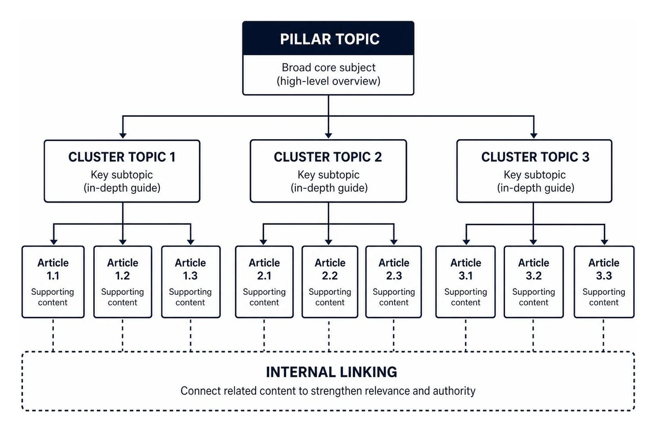 Topic cluster and content hierarchy architecture Topic cluster and content hierarchy architecture