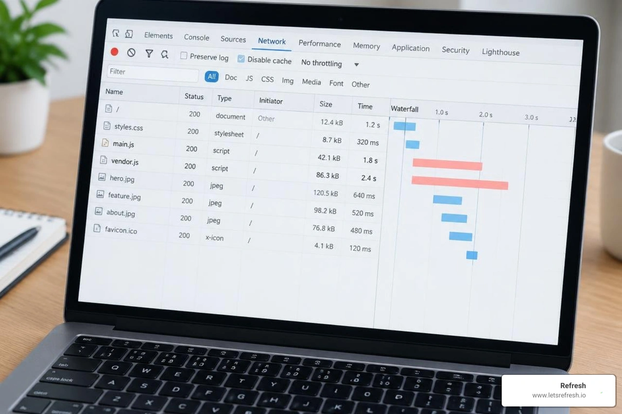 browser network waterfall chart highlighting render-blocking scripts browser network waterfall chart highlighting render-blocking scripts