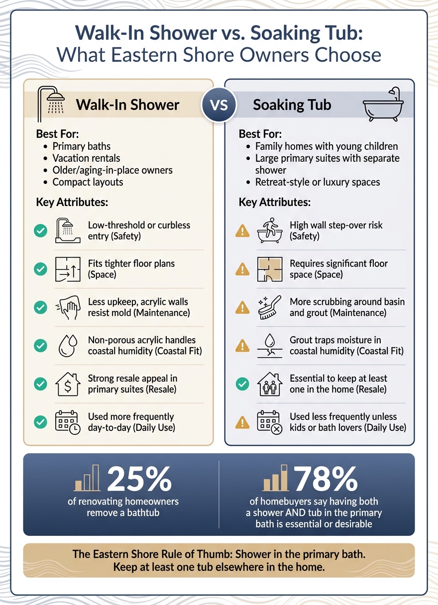 Walk-In Shower vs. Soaking Tub: Eastern Shore Bathroom Comparison