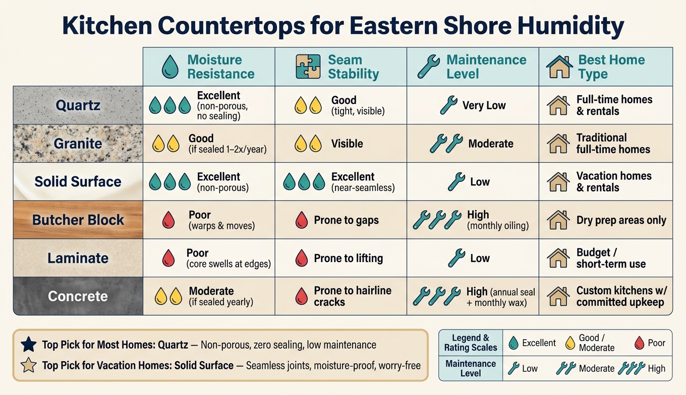 Kitchen Countertops for Humid Climates: Side-by-Side Comparison