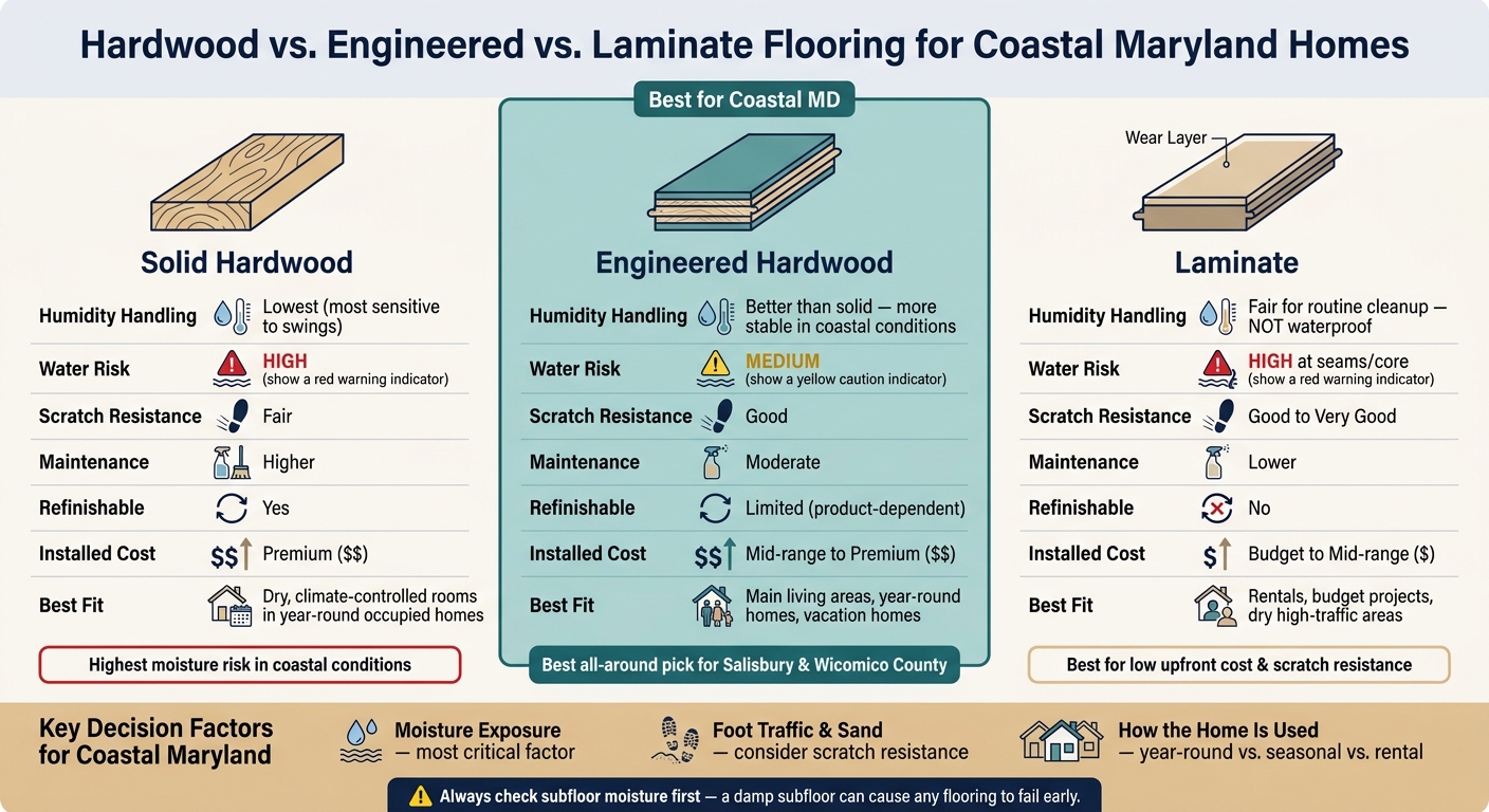 Hardwood vs. Engineered vs. Laminate Flooring for Coastal Maryland Homes