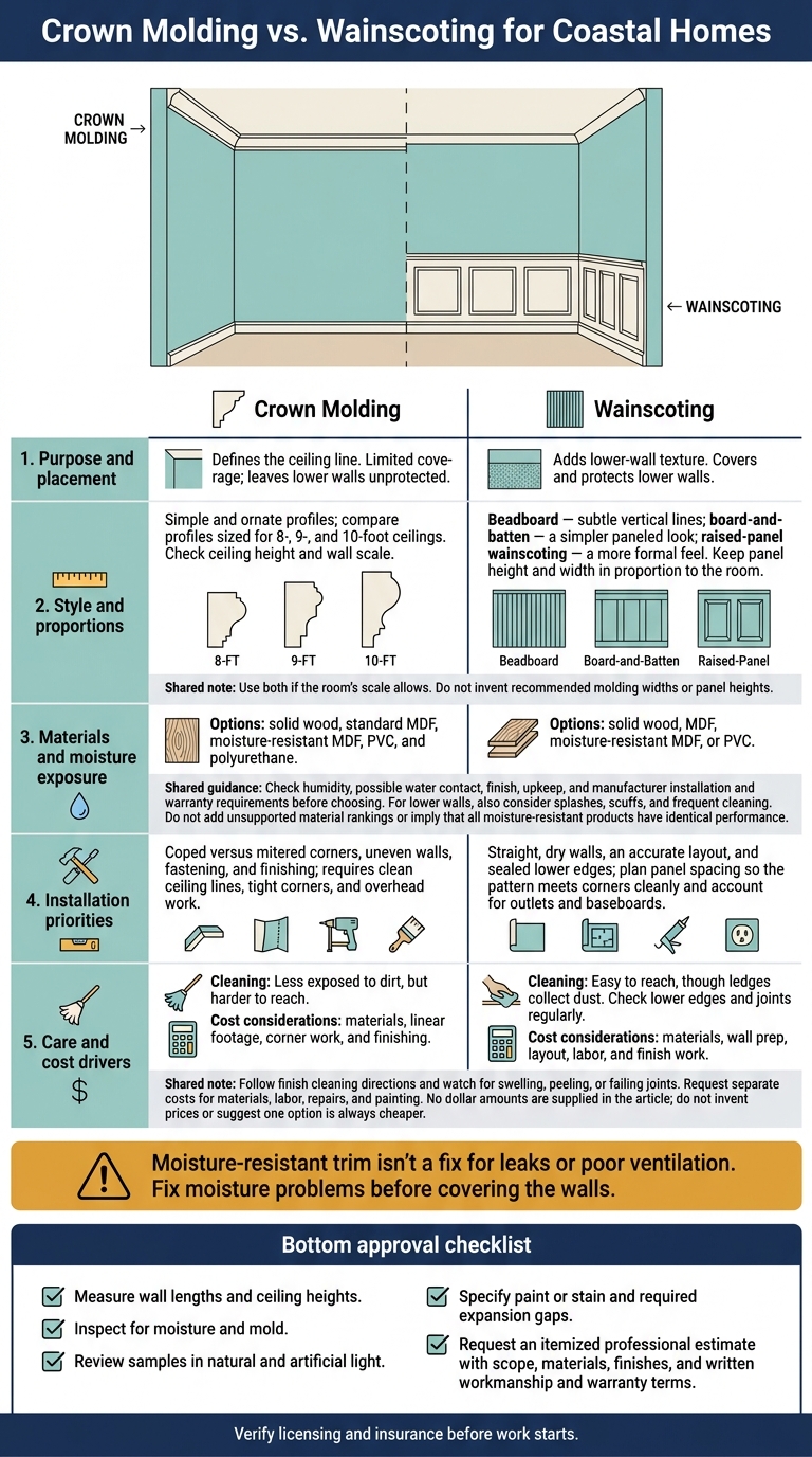Crown Molding vs. Wainscoting for Coastal Homes