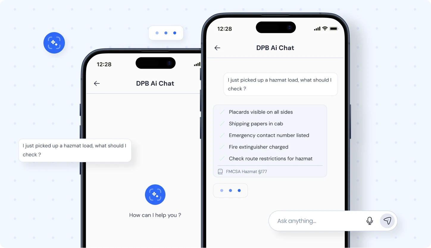 Digital Permit Book AI chat answering a truck driver's question in the mobile app