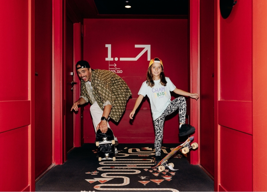 Fun in the corridors of the PlanB hotel in Chamonix