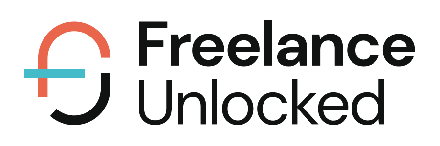 Freelance Unlocked company logo with stylized F symbol in red and blue.