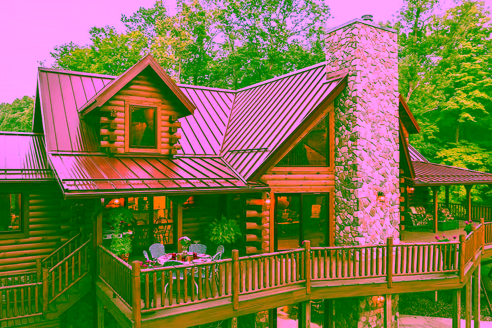 Exterior of a Lake Breeze model log home built by Hochstetler Log Homes & Timbers
