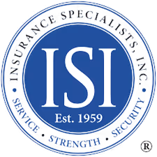 Blue circular logo with "ISI Est. 1959" and "Insurance Specialists Inc." text.