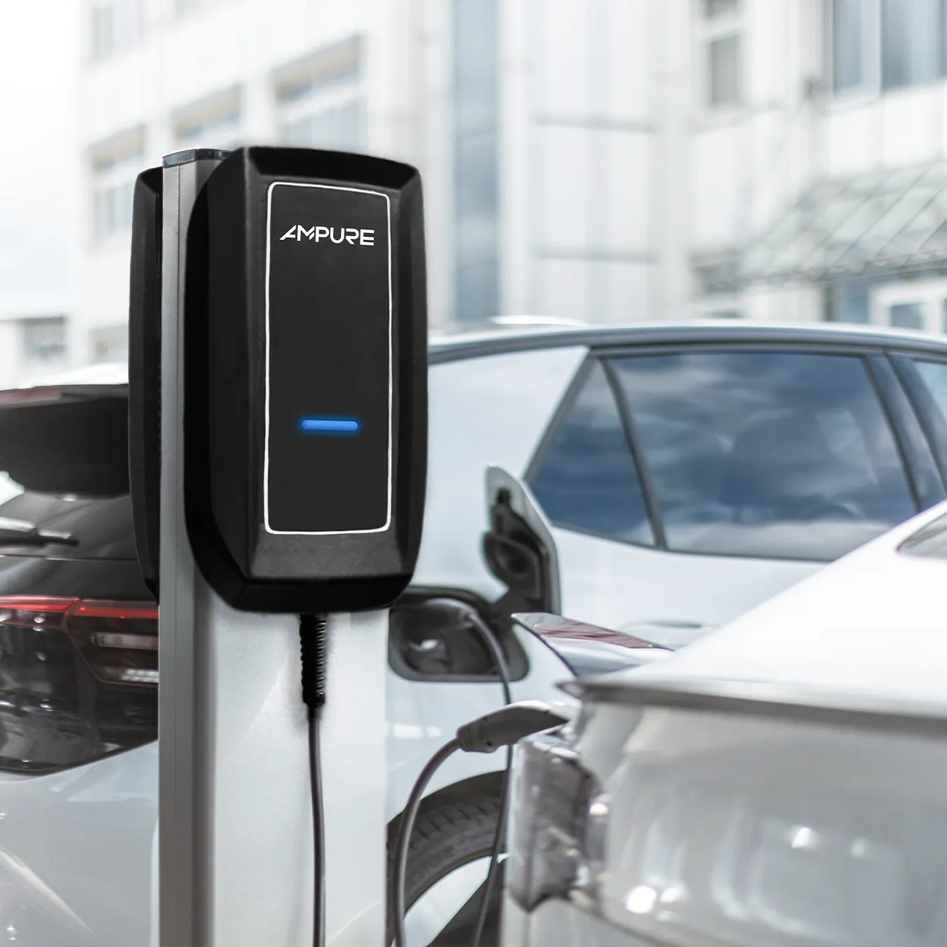 Turbo Connect Ampure wall mounted charger outside charging EV