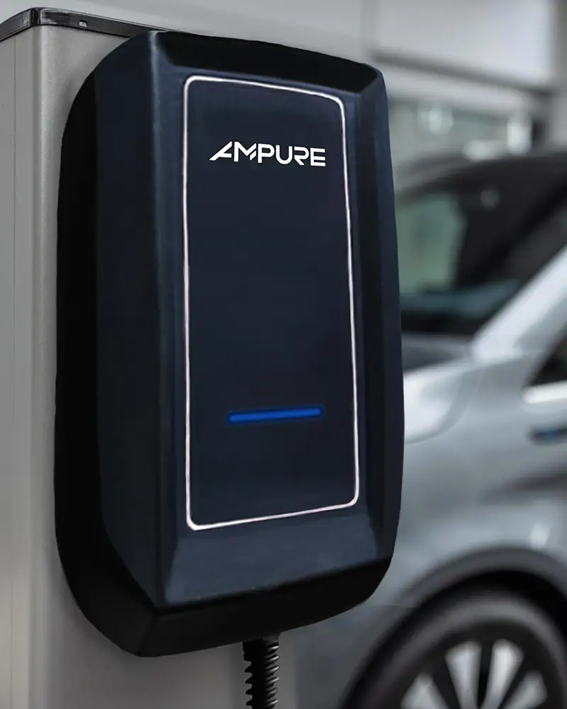 Ampure TurboConnect Wall Mounted EV Charger in public outside charging
