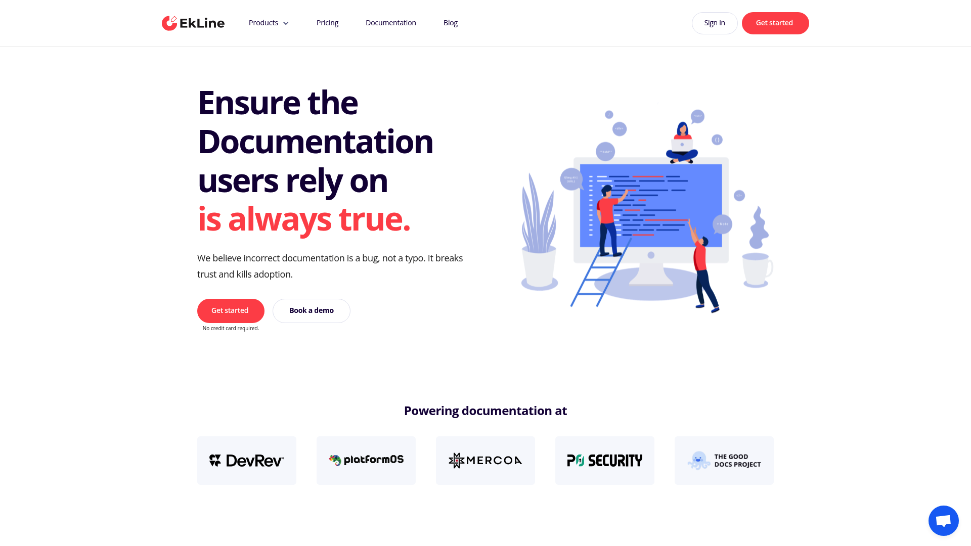 A screenshot of the EkLine homepage, a key tool in the EkLine vs Mintlify comparison.