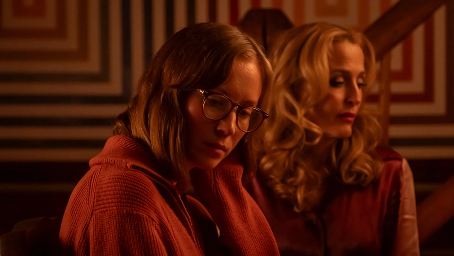 Hannah Einbinder and Gillian Anderson in Teenage Sex and Death at Camp Miasma
