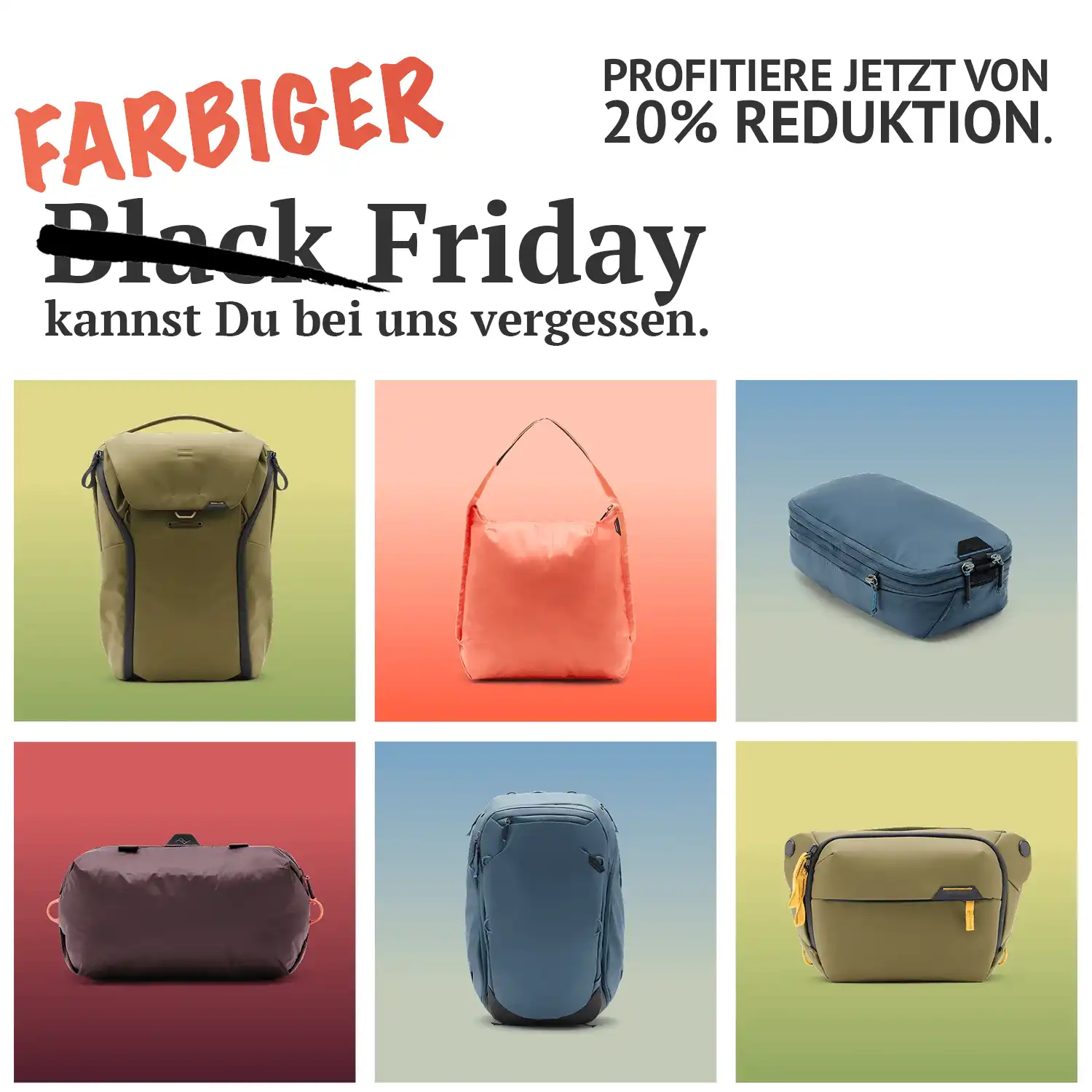 Profitiere jetzt von 20% REDUKTION auf Taschen und Kameragurte von Peak Design
