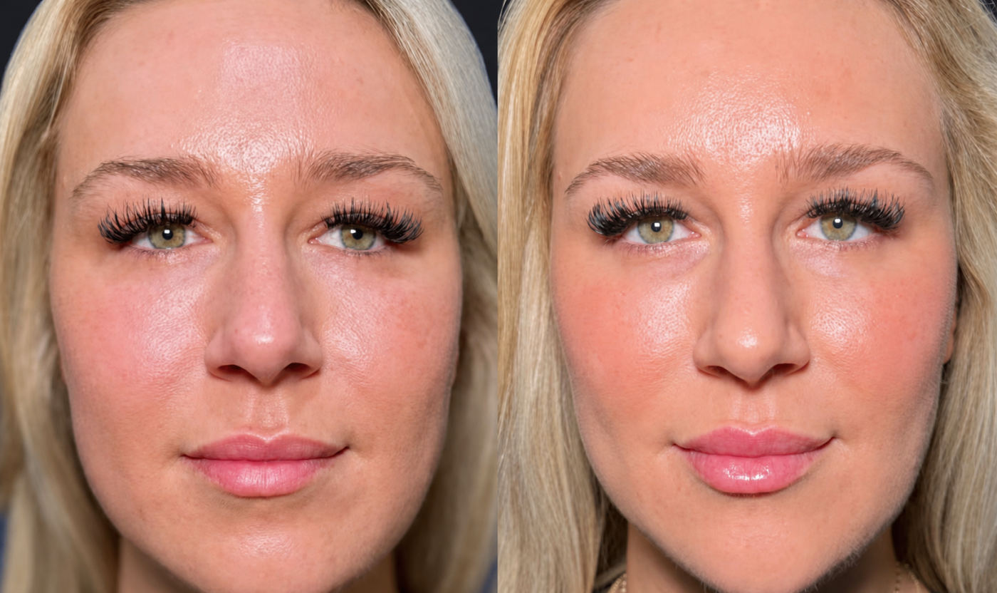 Case 1: side-by-side full-face rejuvenation before-and-after patient result at SOM Aesthetics in San Diego.