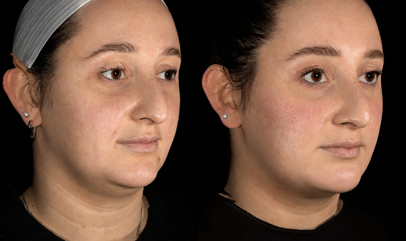 SOM double chin treatment and RF microneedling result, view 1