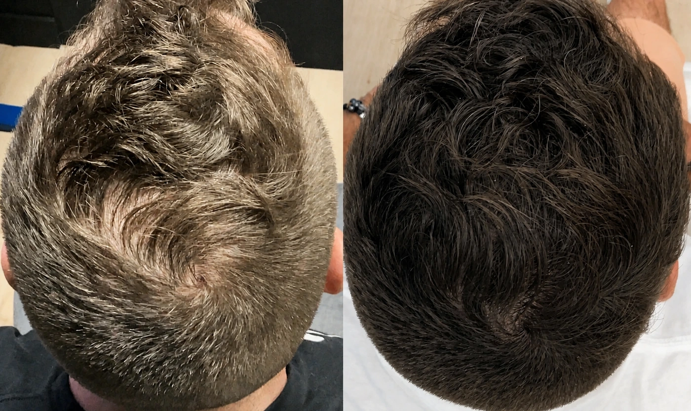 PRP hair restoration before and after result, view 1