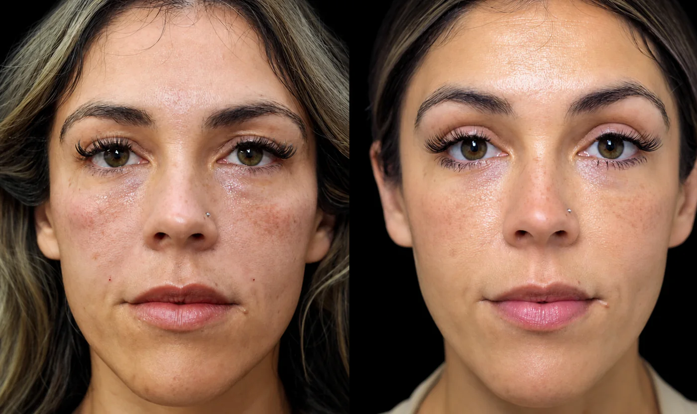 Female patient before and after facial balancing including Masseter Botox at SOM Aesthetics