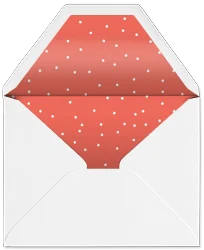 White envelope opened to reveal coral pink interior with small white polka dots.