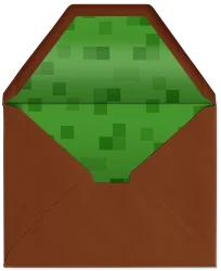 Open brown envelope with green pixelated patterned paper inside.