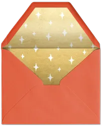Red envelope open to reveal gold paper with a pattern of white star shapes inside.