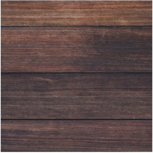 Close-up of dark brown wooden planks with visible grain and texture arranged horizontally.