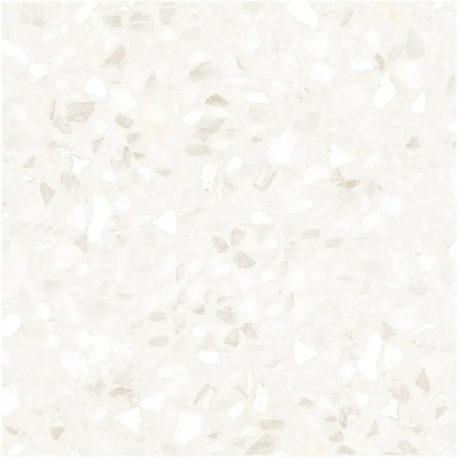 Light beige terrazzo surface with scattered small stone chips in white and tan hues.