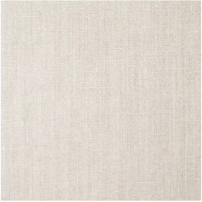 Close-up of beige woven linen fabric texture with visible fibers and threads.