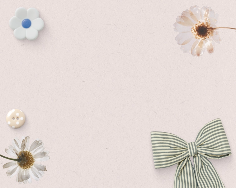 A beige background with bows, flowers. 
