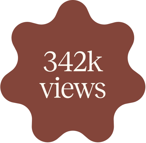 Brown star-shaped badge with white text reading '342k views'.