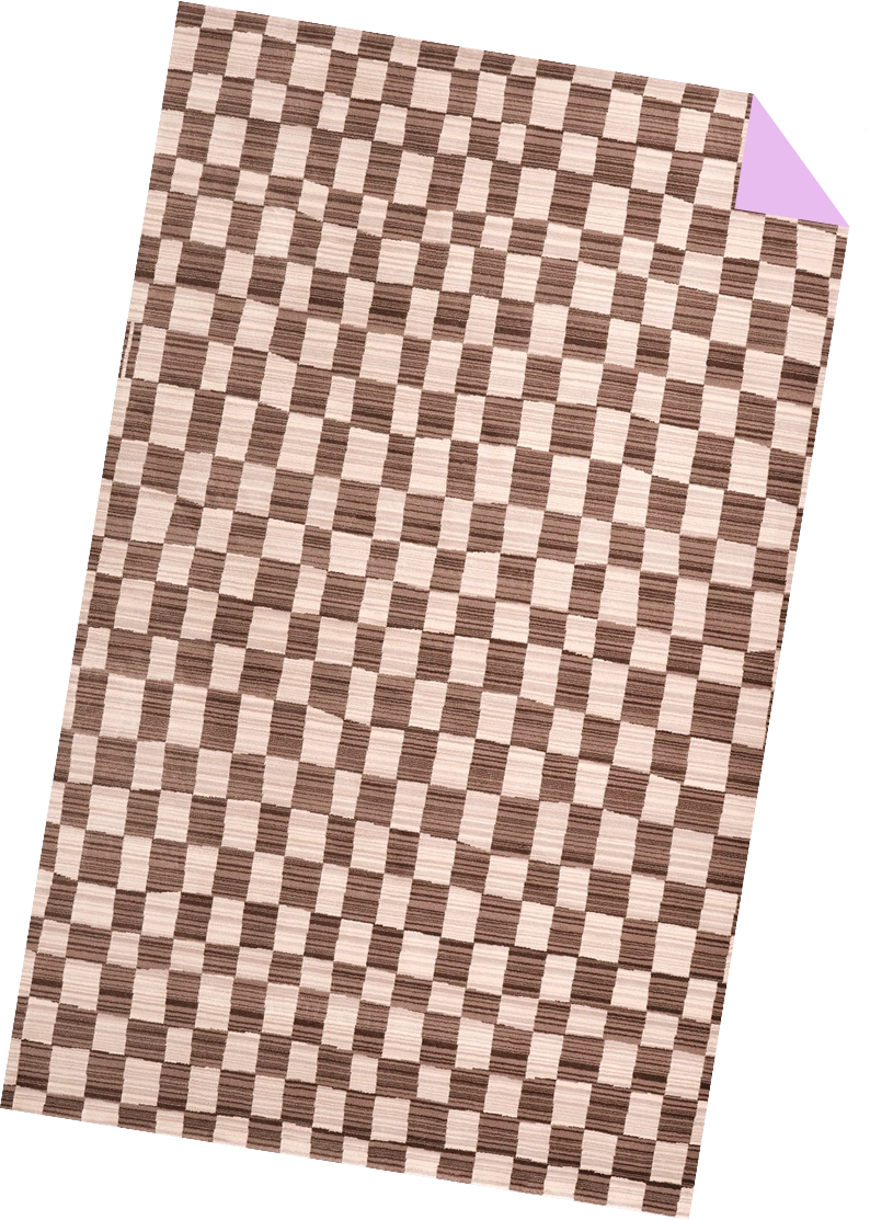 Two overlapping sheets of paper with a brown checkerboard pattern, one sheet slightly offset showing a purple corner beneath.