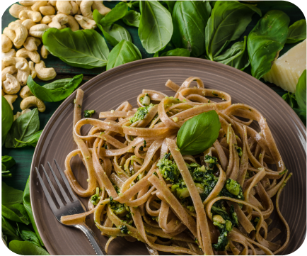 Plate of healthy pasta and spinach
