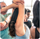 Group of people stretching together