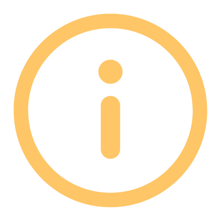 Orange information icon with lowercase 'i' inside a circle on a transparent background.