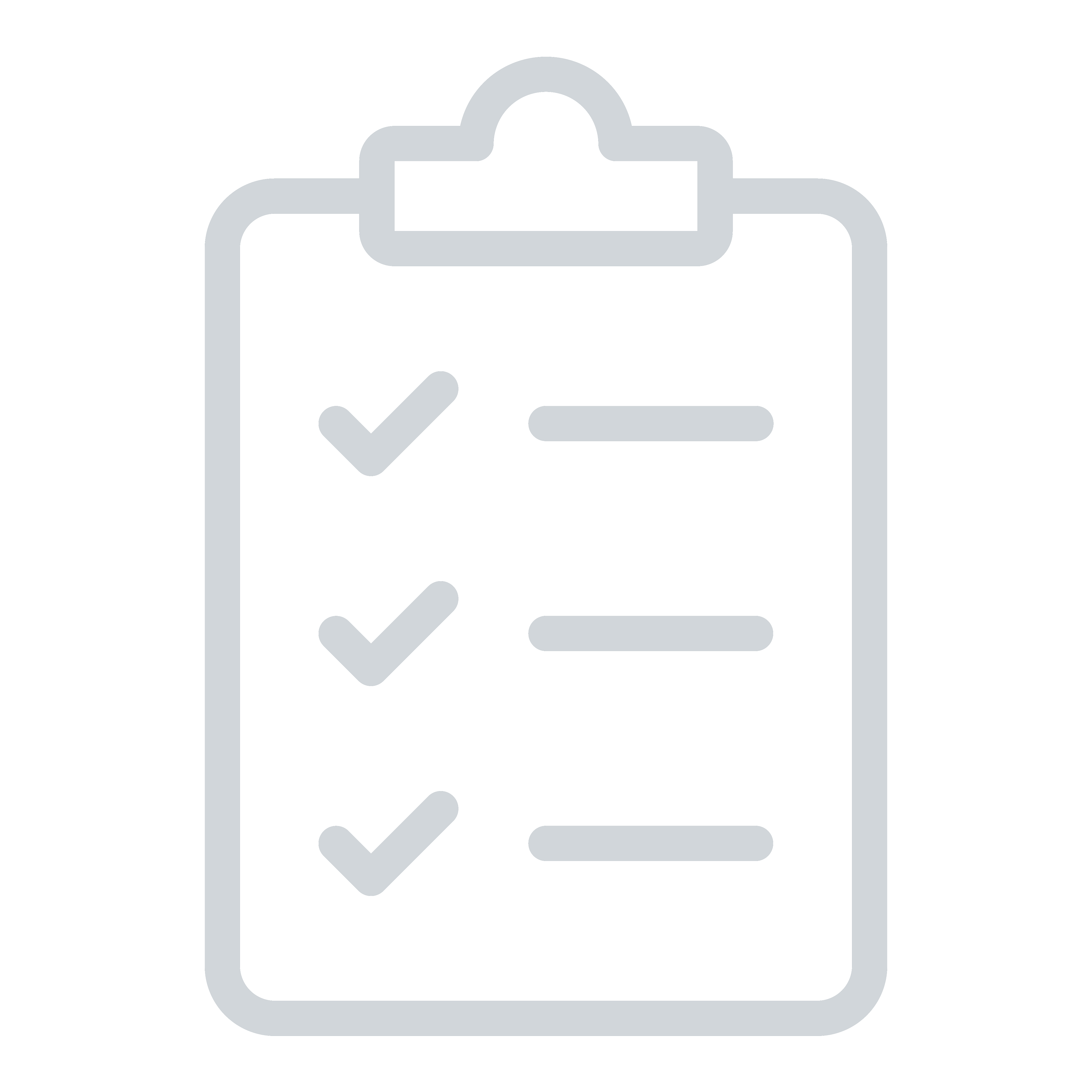 Icon of a clipboard with three check marks and lines representing a checklist.