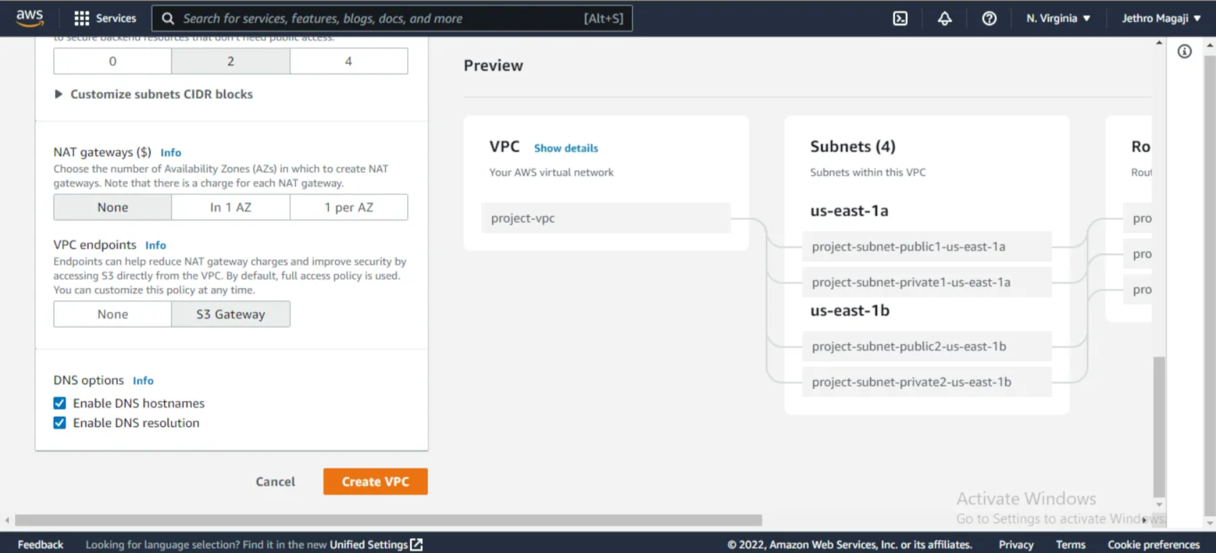 VPC dashboard AWS