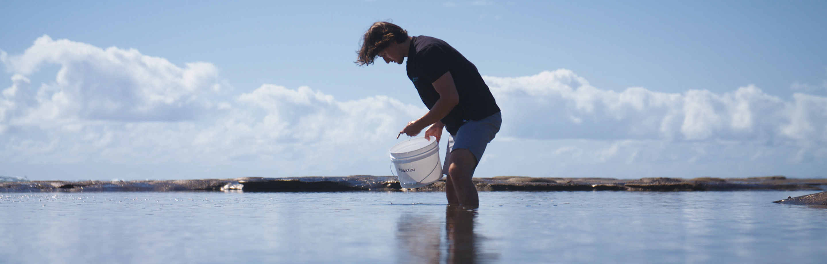 Man fishing in shallow water