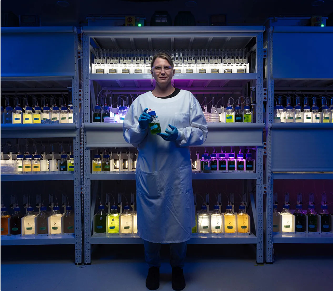 Person in lab with product