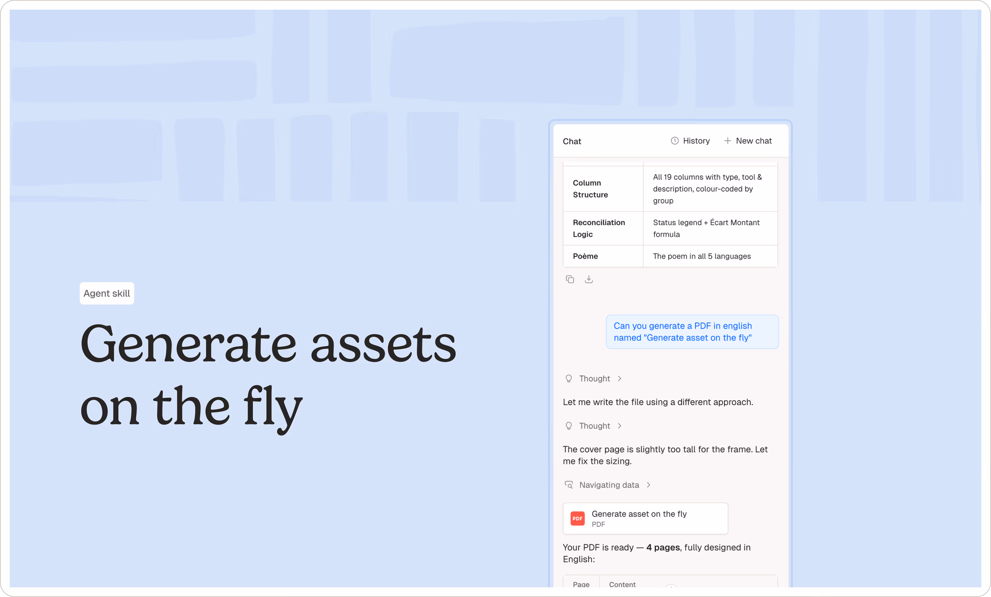 Generate asset on the fly with our Agent