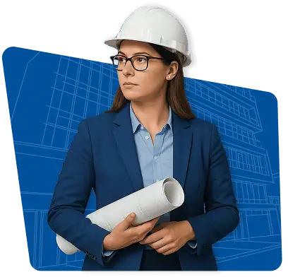 A woman wearing a hard hat and glasses, confidently holding a blueprint, ready to tackle her construction project.