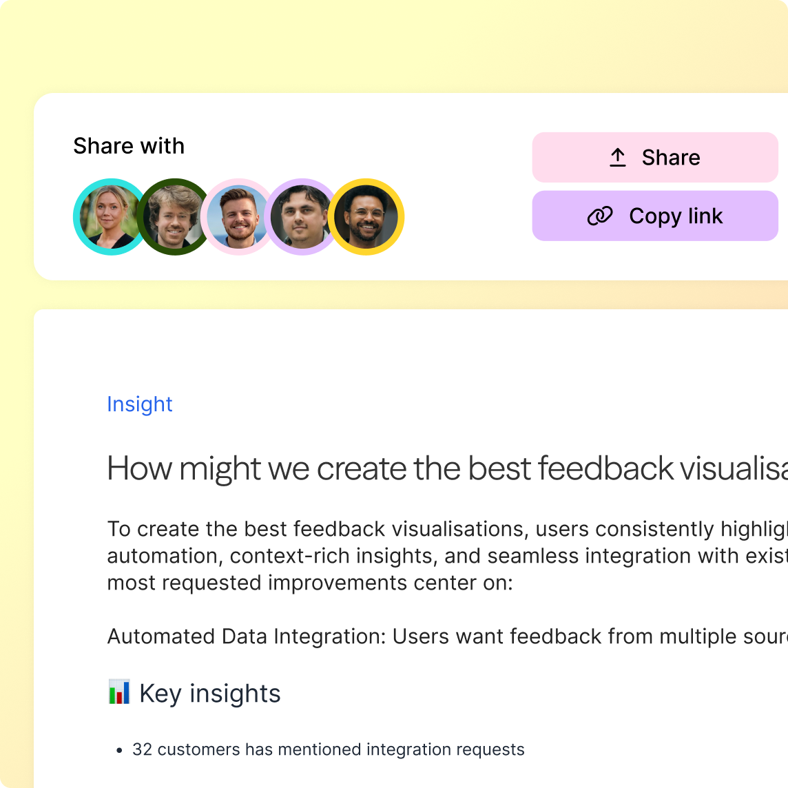UI of employees sharing an insight 