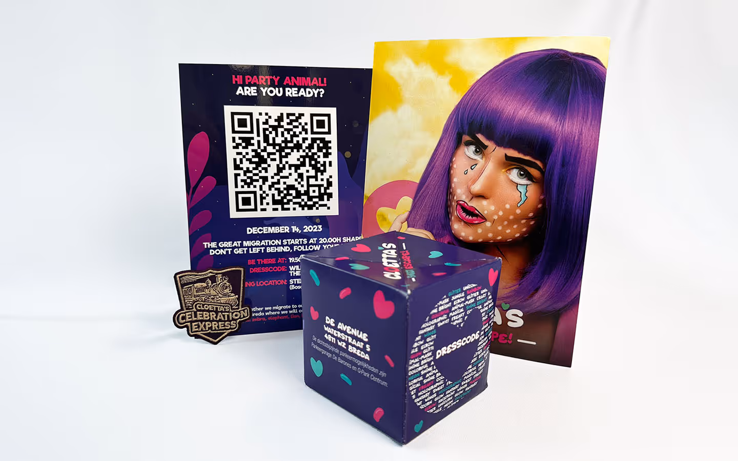 Examples of invitations to the Cloetta end-of-year event organized by campaign and event agency kaatenco