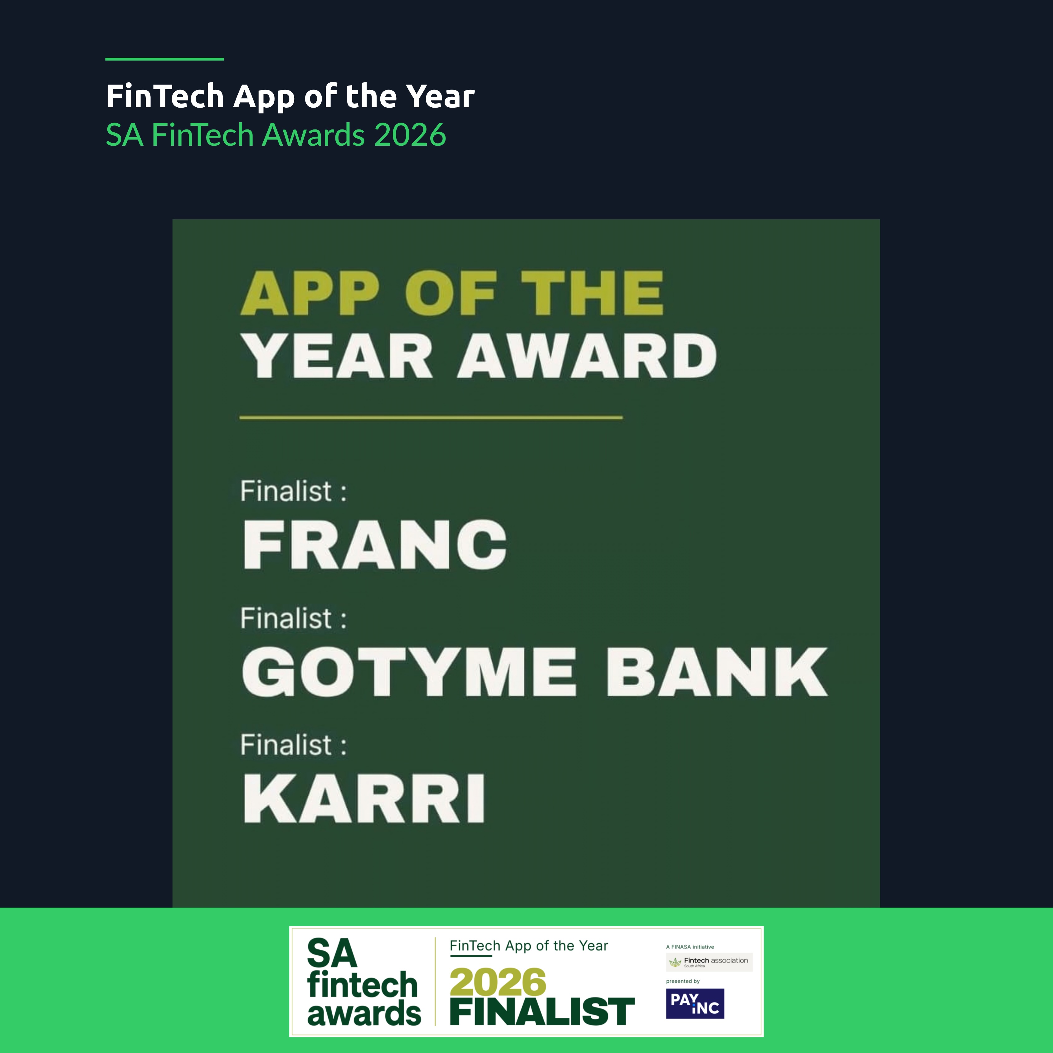 SA FinTech Awards - Finalist